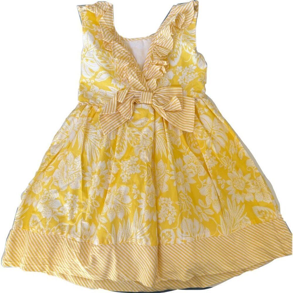 Savannah girls 6 yellow cream flutter criss cross sleeve A-line cotton summer lo